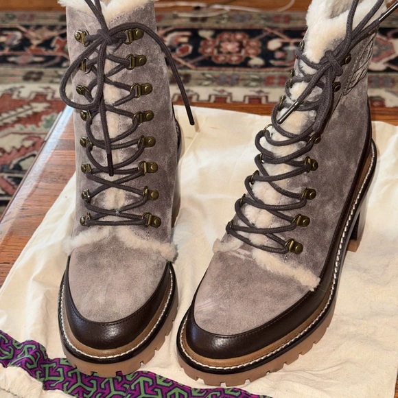 Tory Burch Miller Shearling Lug-Sole Ankle Boot 8.5M
